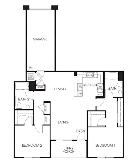 Floor plan for 2 beds, 2 baths, 1181 sqft
